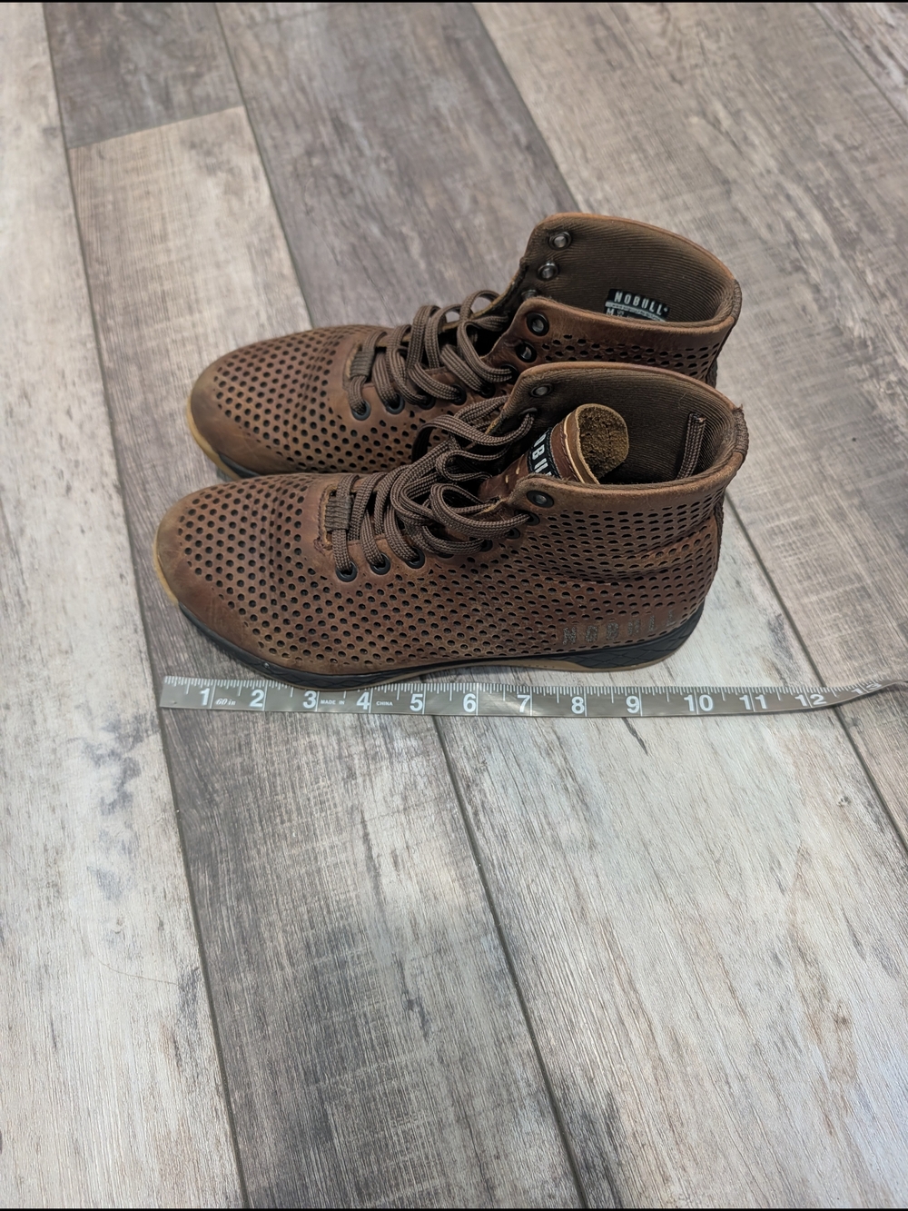 NOBULL Brown Perforated High-Top Coffee Brown Leather Athletic Shoes Sz 8 - Picture 13 of 13
